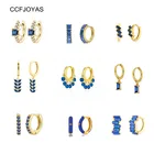 CCFJOYAS 18K позолоченные темно-синий Цирконий серьги в виде колец, европейский и американский 925 пробы серебро круглый пирсинг серьги Huggie