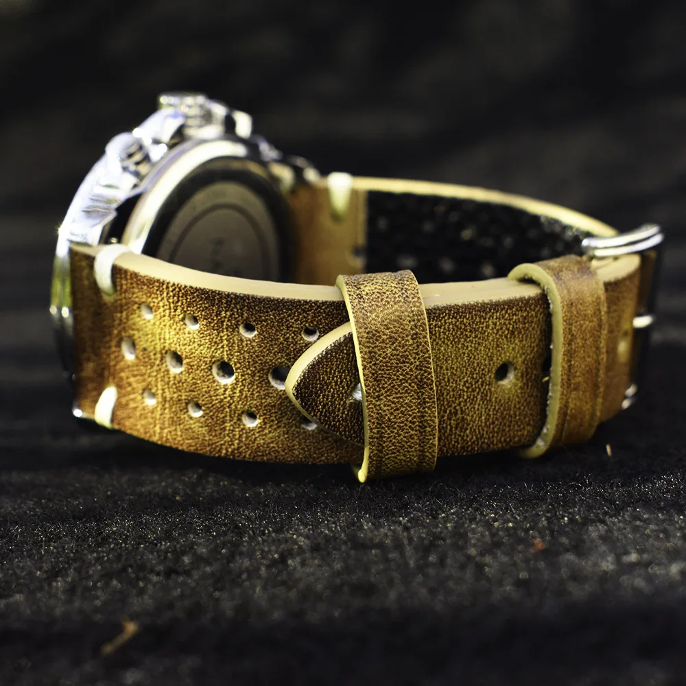 Ремешок для часов ручной работы из натуральной вощеной кожи винтажный