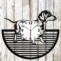 dachshund vinyl record wall clock home art decor unique design handmade original gift vinyl clock black exclusive clock fan art