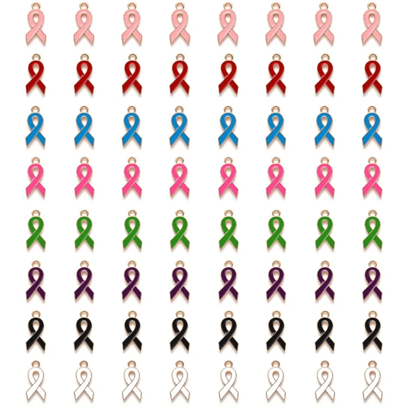 

30 Pieces Pink/Purple/Red Ribbon Pendants Charms Awareness Charms for Jewelry Making DIY Accessories