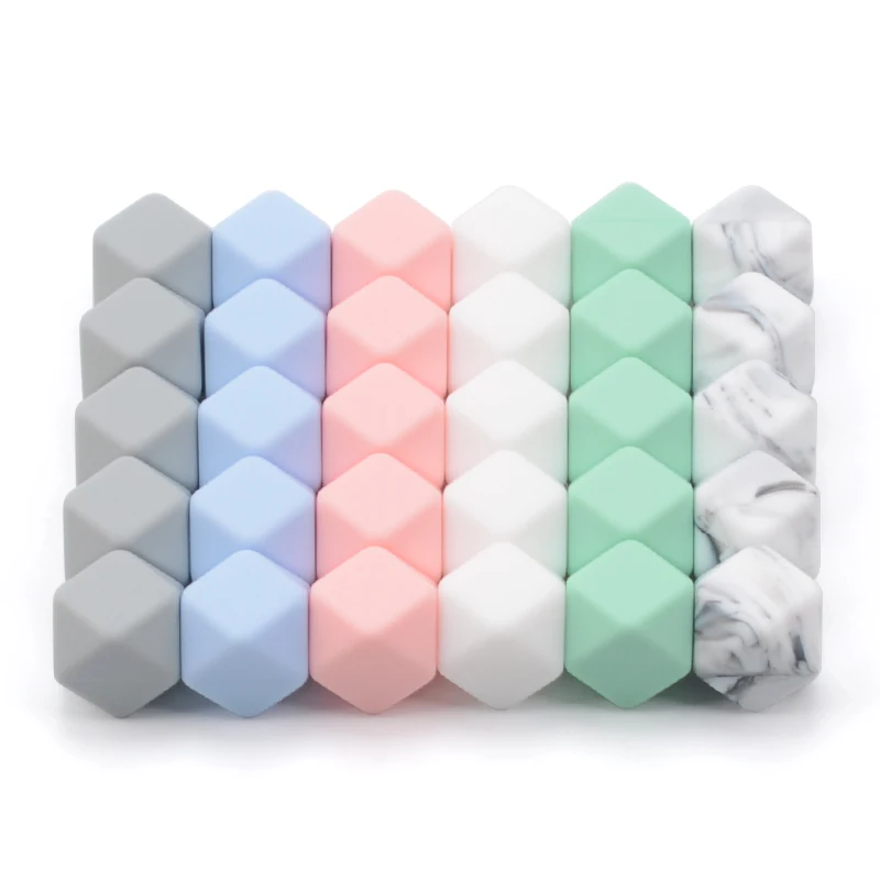 LOFCA-Mini cuentas de silicona hexagonales de 14mm, cuentas de cadena de chupete para beb&eacute; de grado alimenticio, collar de dentici&oacute;n para beb&eacute;, juguetes para masticar, 100 piezas-2