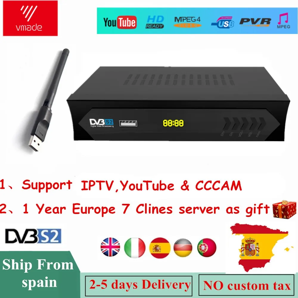Vmade PK freesat V7 спутниковый ТВ ресивер V7S HD DVB-S2 M5 поддержка Powervu IP tv+ USB wifi с бесплатной 7 линиями Европа Cline аккаунт