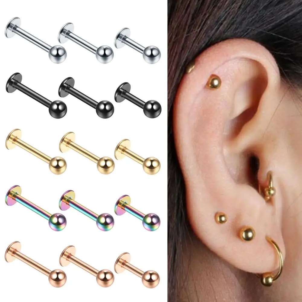 

10pcs/lot Steel 16G Tragus Helix Bar 3mm Ball Labret Lip Bar Rings Stud Cartilage Ear Piercings Body Jewelry For Women Men