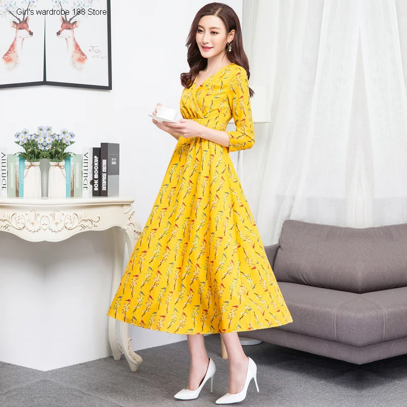 

2020 new spring autumn chiffon dress women's long over-knee waist long sleeve dress women's slim fit large size