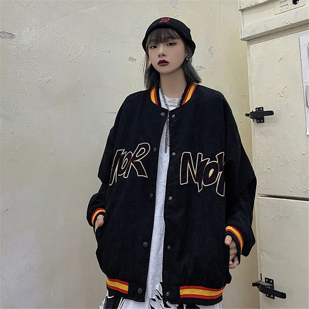 

2021 Trend Embroidered Corduroy Jacket Female Ins Spring And Autumn Students Korean Version Loose Large Size Jacket Baseball Un
