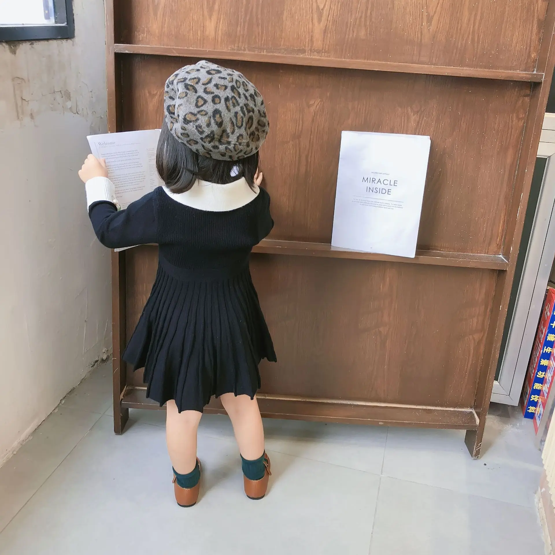 Осень-зима 2019 вязаный шерстяной свитер для девочек платье маленьких платья