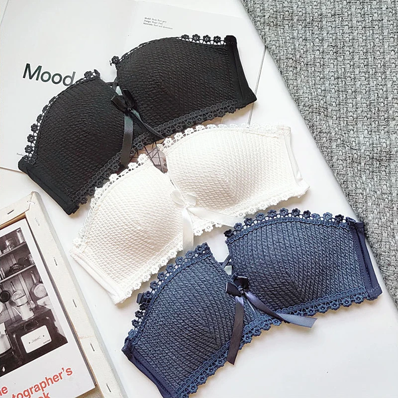 

Roseheart Sexy Blue Women Fashion Wireless Lace Bow Bra Push Up Padded Bralette Cup A B Underwear Female Bras Strapless Wedding