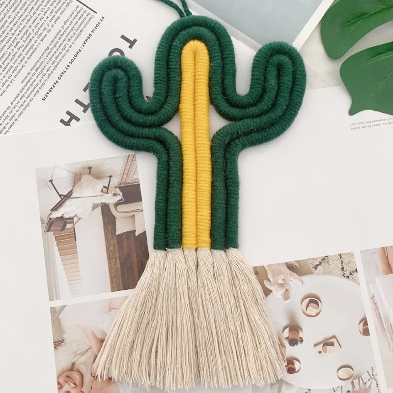 

V Kids Bedroom Hanging Decoration Handmade Woven Cotton Rope Cactus Ornaments Home Wall Hanging Decors 12 Colors Dropshipping
