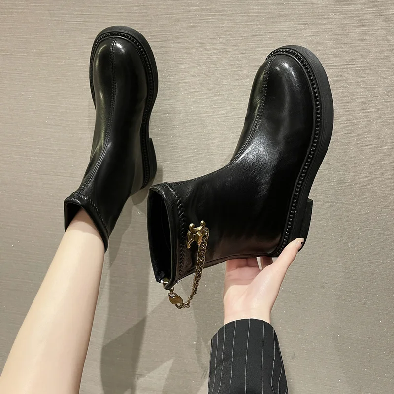 

2021 Autumn New Women's Fashion Boots Pure Round Head Square HeelZipper Style Hu Non-slip Comfortable Casual Boots Fashion Boots