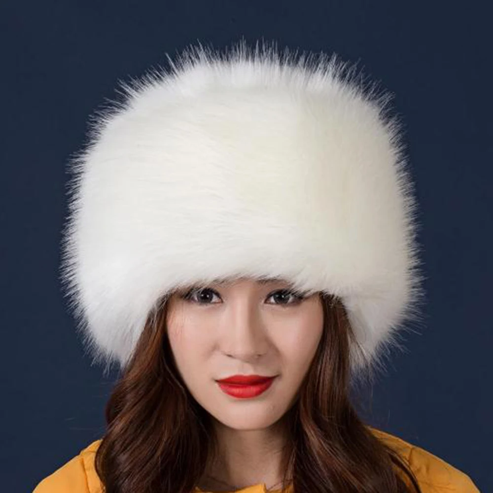 Теплые шапки и шапочки имитация лисьего меха круглый плоский верх искусственный