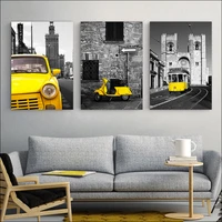 still life modern travel yellow car canvas spray painting customized drawing un framde wall decoration diy solid wood frame
