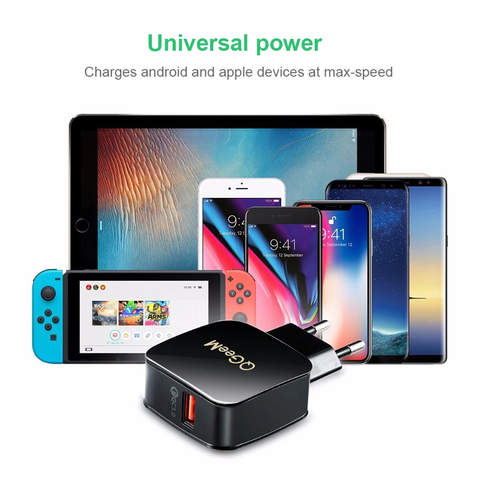 QGEEM QC 3,0 USB зарядное устройство Quick Charge 3,0 зарядное устройство для телефона для iPhone EU US Plug 12 В адаптер быстрое зарядное устройство для huawei samsung Xiaomi