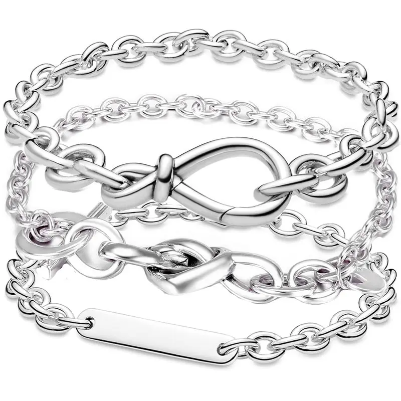

Новинка, искусственный серебряный браслет с Т-образной застежкой и узелком бесконечности для браслета Pandora Bead Charm Diy Jewelry