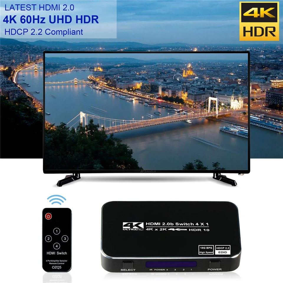 2020 4 порта 18 Гбит/с HDR 4K HDMI 2 0 переключатель 4x1 Поддержка HDCP Переключатель
