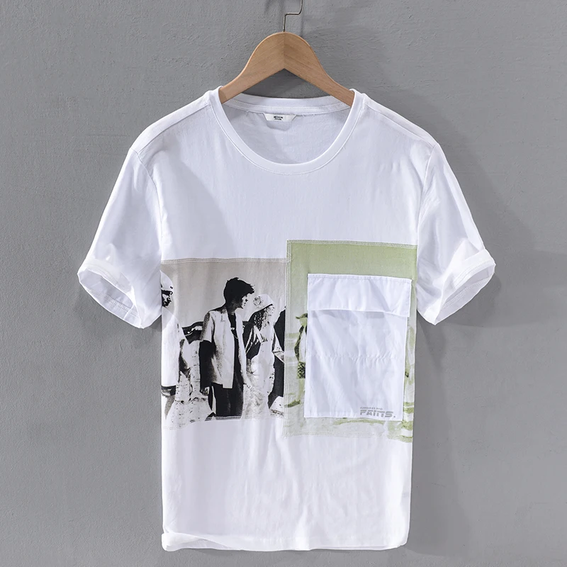 Брендовая льняная Футболка во французском стиле Мужская модная белая футболка