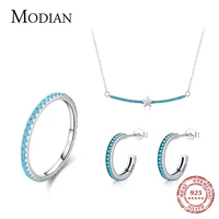 modian real 925 sterling silver trendy natural turquoise jewelry set simple ring vintage necklace for women earrings jewelry