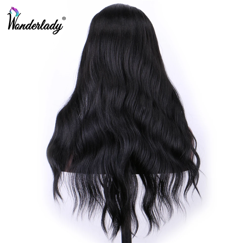 WonderLady длинные волнистые натуральные волны 1B # синтетические кружевные парики с