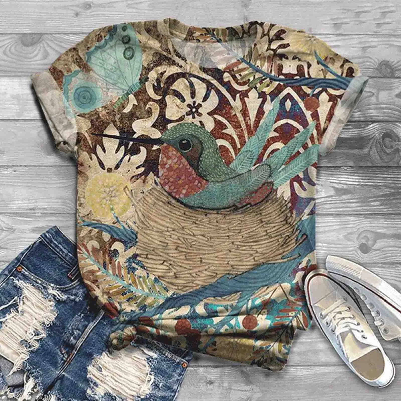 

2021 Summer Plus Size Women Blouses Short Sleeve Animal Printed O-neck Tops Tee Female Blouse Casual Mujer Maglietta Topy #t3g