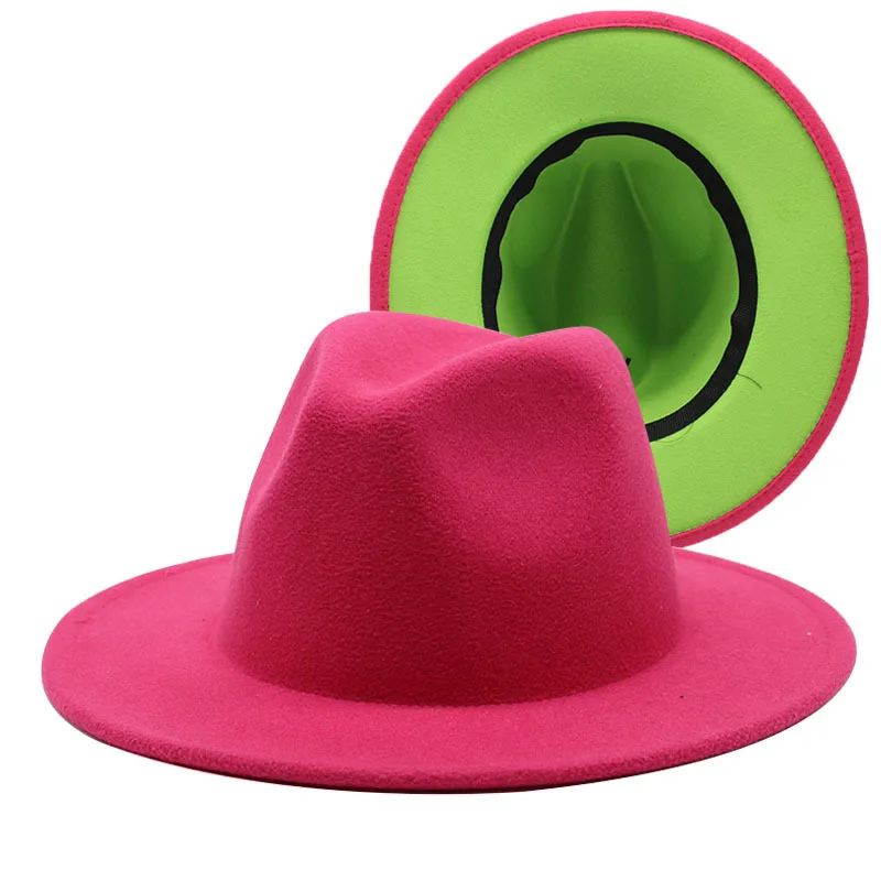 

2021 Solid Felt Jazz Fedora Hat For Women Wool Wedding Woman Fedora Wide Brim Panama Hat Men Patchwork Trilby Cap chapeau femme