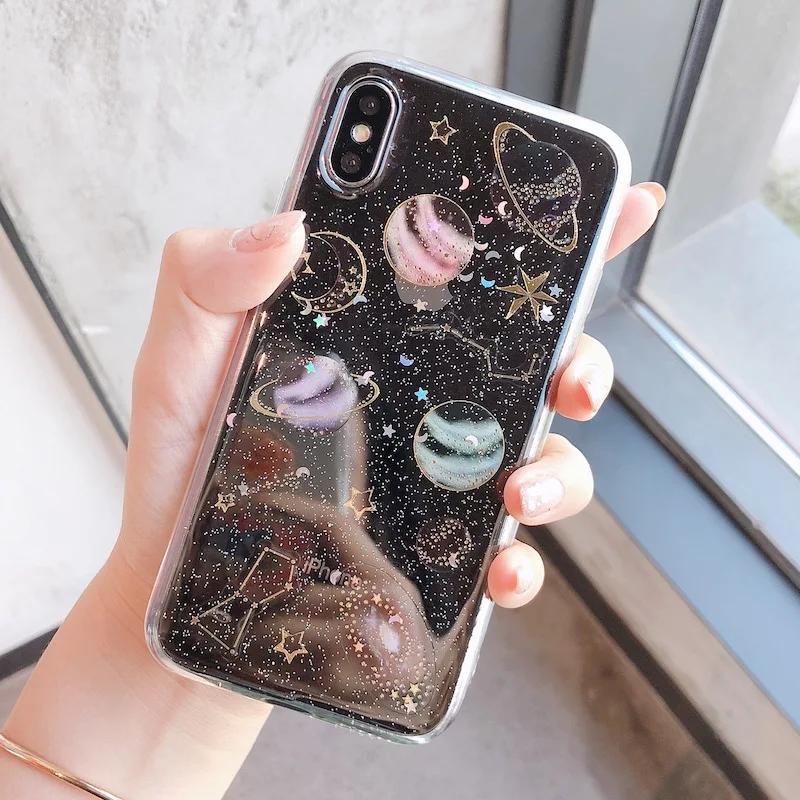 Роскошный эпоксидный чехол для iPhone X XS XR Max Back 7 8 6 6S Plus 5 5S SE планета звезда