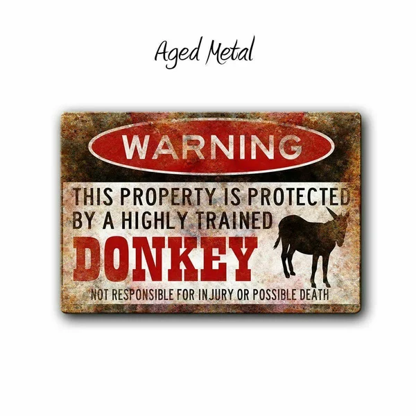 

Vintage Metal Donkey Warning Sign Funny Metal Farm Sign