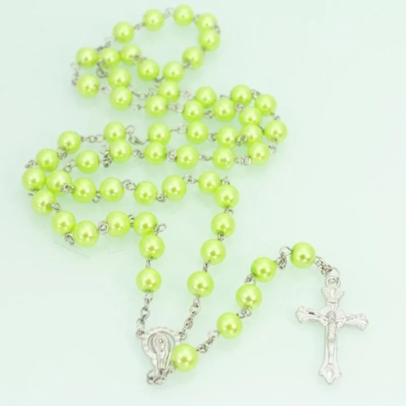 Красочное ожерелье с подвеской в виде креста 8 мм кулон имитацией жемчуга крест