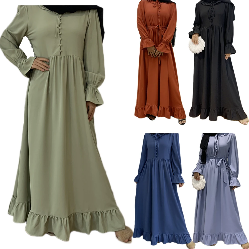 Мусульманское платье-хиджаб, женское Макси-платье, абайя, Дубай, кафтан, турецкий джилбаб, Дубай, абайя, модное вечернее платье с оборками, Ра...