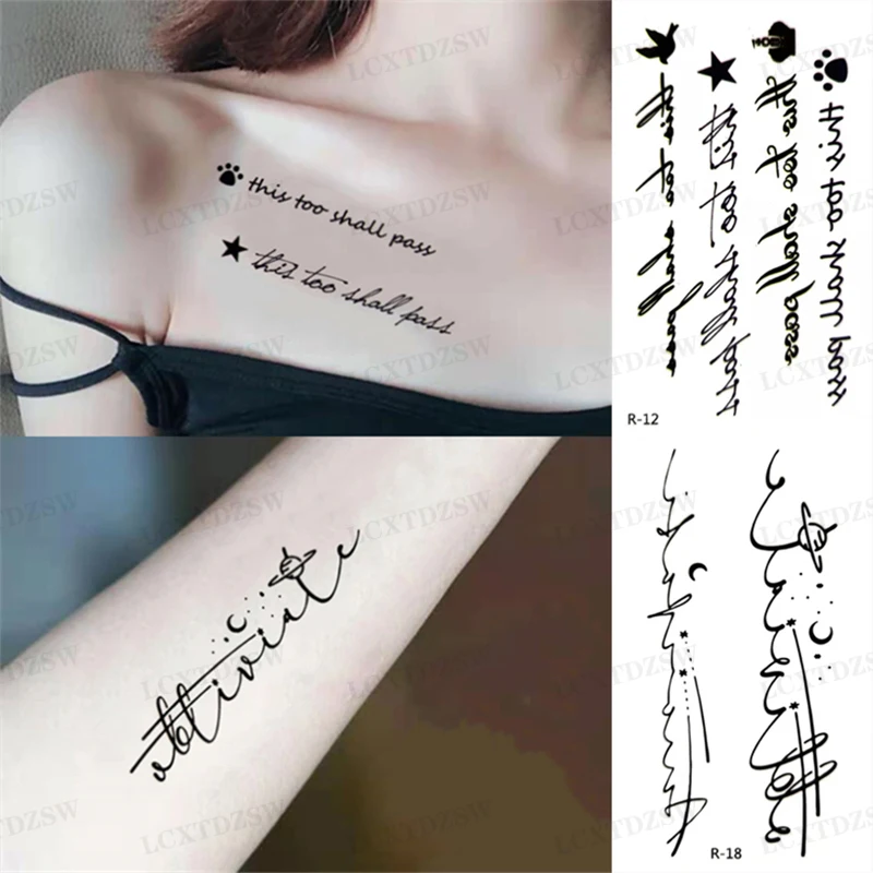 Small Size Black English Words Temporary Waterproof Tattoo Sticker Women Men Couple Heart Temporary Fake Tattoo Sticker Body Art