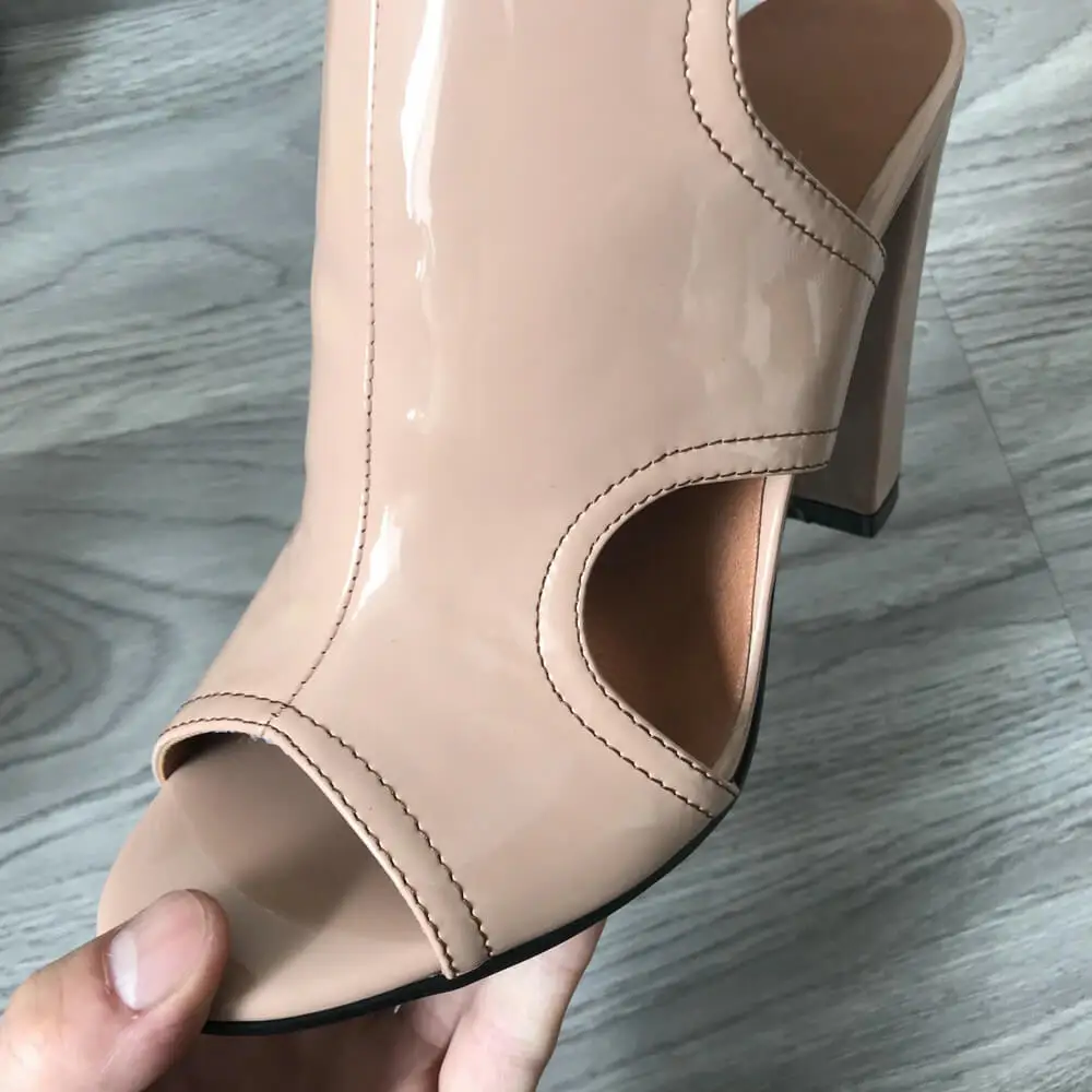 Женские лакированные сандалии на высоком каблуке Босоножки с открытым носком и