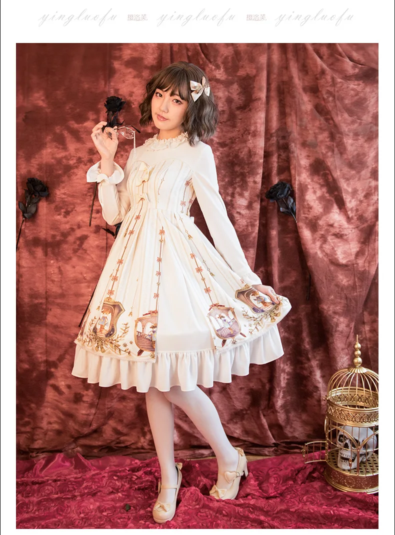 Шифоновое платье с длинным рукавом оригинальный дизайн принцессы принтом из