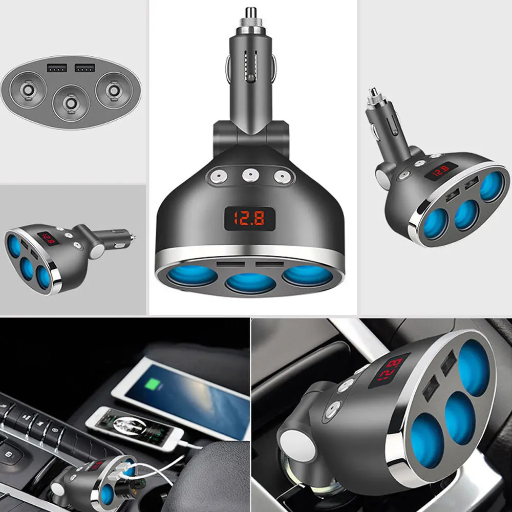 3 in 1 Dual USB Car Ignition Lighter Socket Splitter Plug Cigarette Voltage Monitor For iPhone Samsung Sep23 | Автомобили и