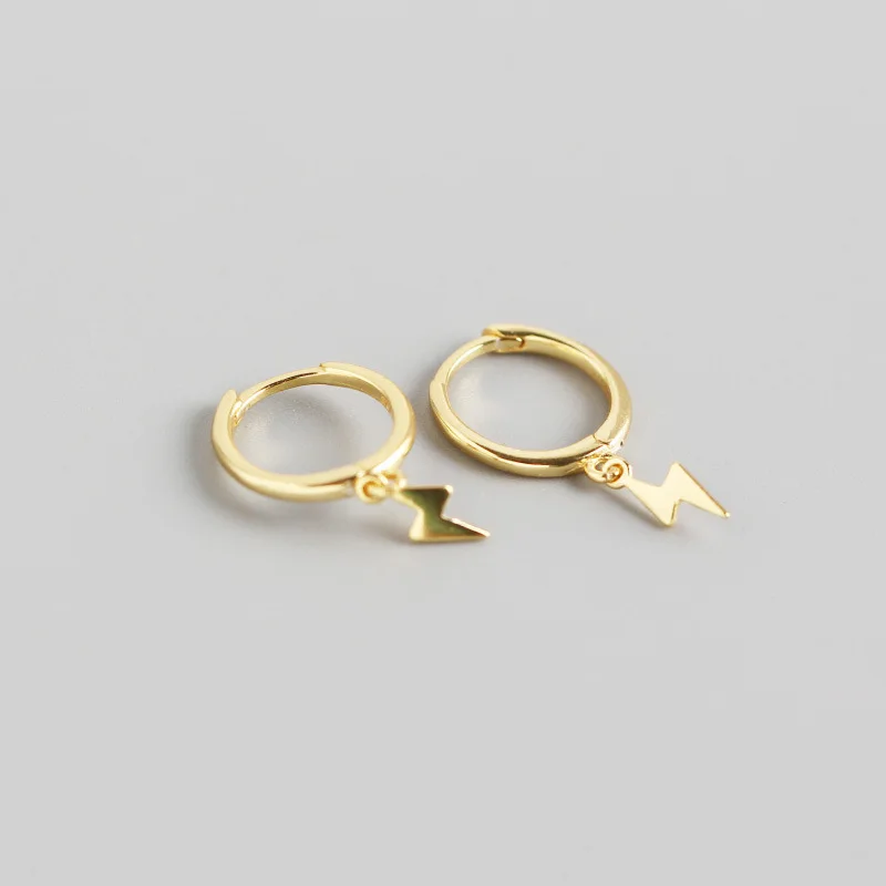 Gold Color WTLTC Изящные висячие серьги-кольца с молниями для женщин, серьги Huggie в стиле панк, 925 пробы серебряные маленькие серьги унисекс - Окраска металла: Gold Color