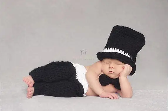 

0-1M or 3-4M Newborn Cool Baby Boy Crochet Knit Costume Outfit Photo Photography Prop Toddler Pixie Beanie Hat and Pant Set