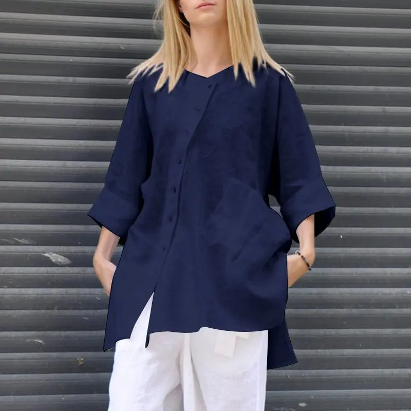 

Women's V Neck Elegant Oversized Shirts Female Irregular Plus Size Tops Summer Streetwear Casual Comfortable Solid Clothing