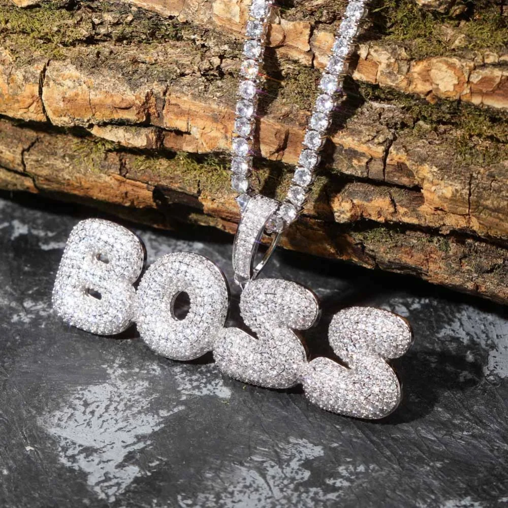 Пользовательское имя Iced Out Bubble цепочка с буквами ожерелья с подвесками для мужчин амулеты Циркон хип-хоп ювелирные изделия с золотой серебряной теннисной цепью
