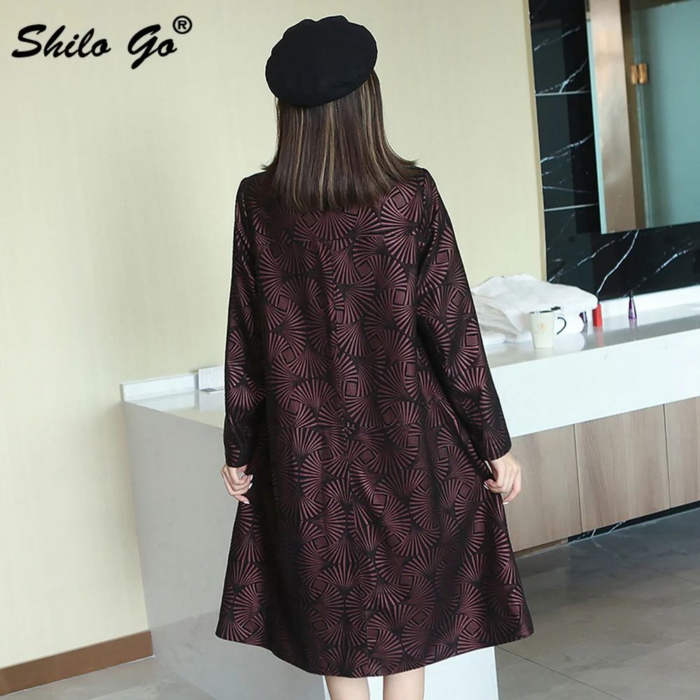 

Elegant Stand Collar Floral Printed Long Sleeve A Line Knee-Length Long Coat Women Office Lady Sheepskin Genuine Leather Outwear