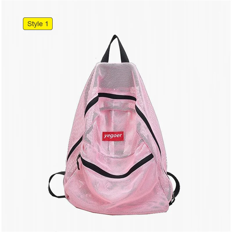 Style 1 Pink Яркий цвет, прозрачный сетчатый пляжный рюкзак на плечо для девочек-подростков, летняя складная сумка для хранения, женская сумка Tas XA565WD - Цвет: Style 1 Pink