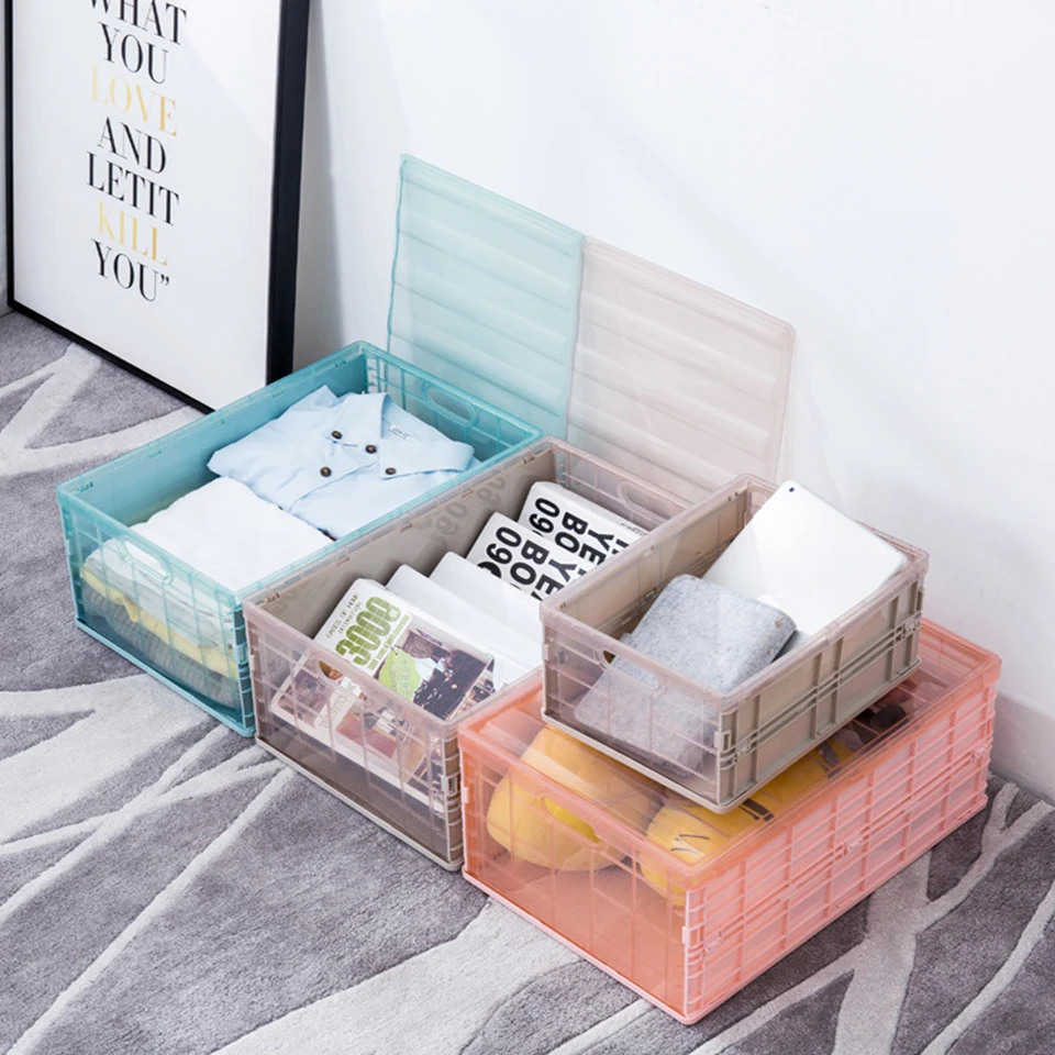 

Colorful Collapsible Plastic Storage Bins with Lid Desktop Storage Box for Cosmetics, Books, Toys, Snacks, Underwear, etc.