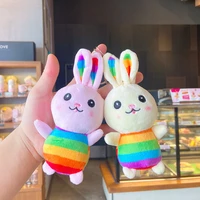 kawaii rainbow bunny rabbit cartoon plush toy keychain on the phone for backpacks car bag pendants boy girl kids soft gift