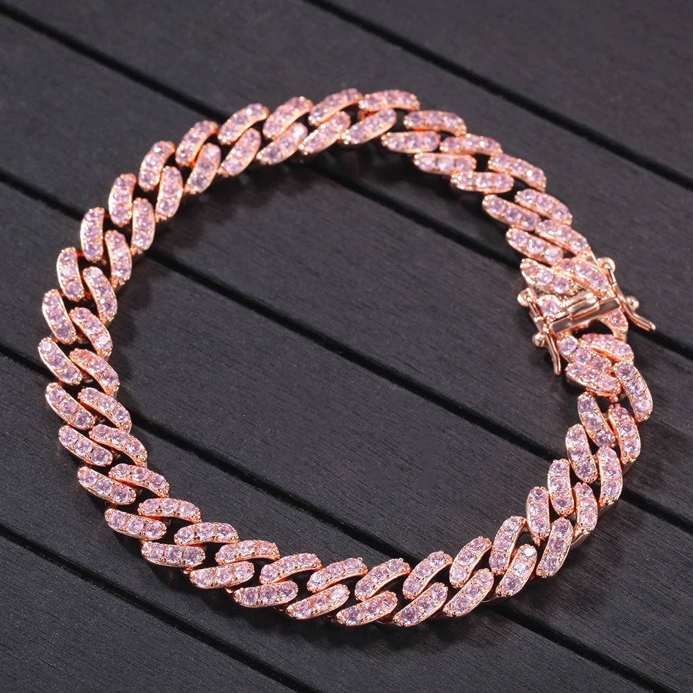 BLING KING розовое золото цвет кубинская ссылка браслет 9 мм Iced Out розовый кубический цирконий для мужчин женщин браслеты модные хип-хоп ювелирные изделия