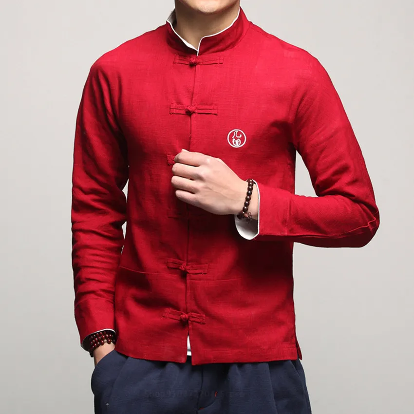 

Mens Traditional Chinese Clothing Spring Autumn Solid Tang Suit Male Vintage Linen Tops Jackets Kung Fu Tai Chi Master Costume