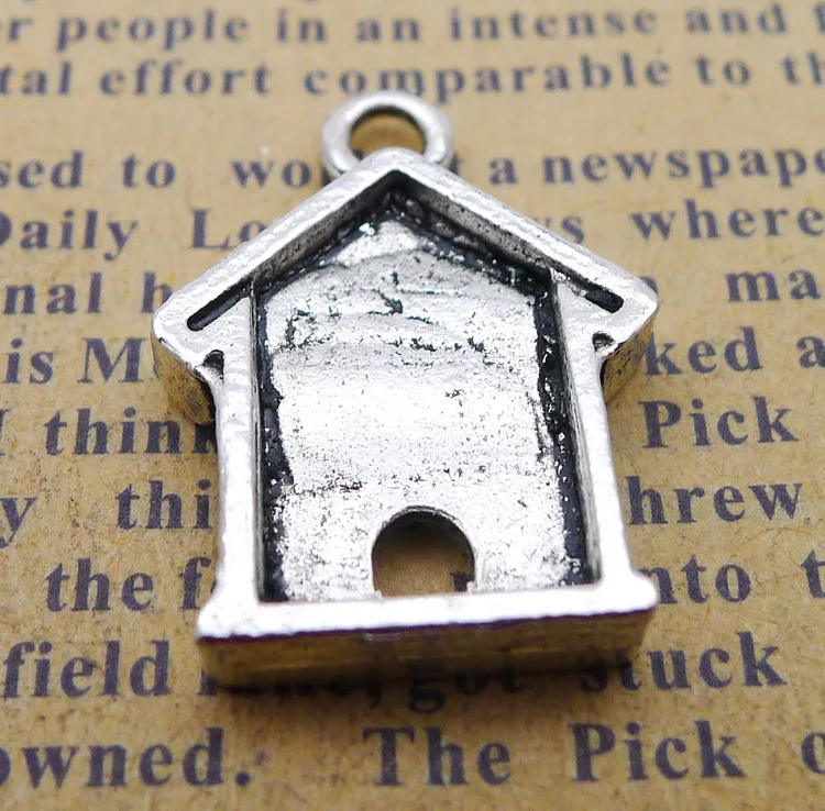 

6pcs Charms For Jewelry Making Antique Silver Color House Charms 17x23mm