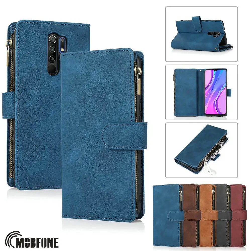 

Кожаный чехол-книжка на молнии для Xiaomi Redmi 9A 9 с карманом и откидной крышкой, чехол-книжка с отделением для карт, сумка на Redmi9 A 9A