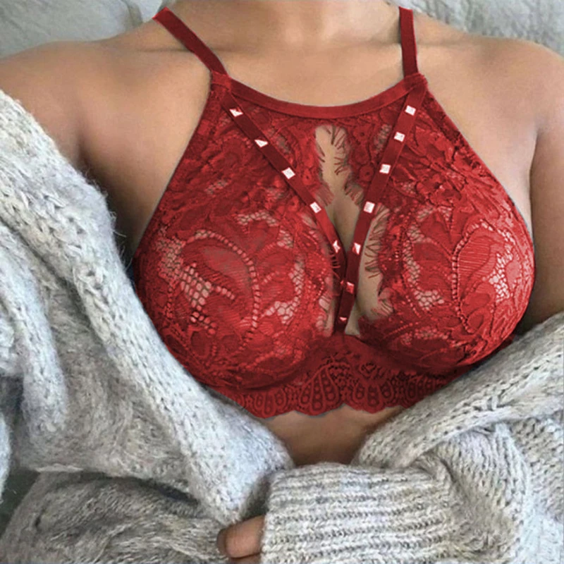 Женское сексуальное однотонное нижнее белье кружевной бюстгальтер с вырезами и