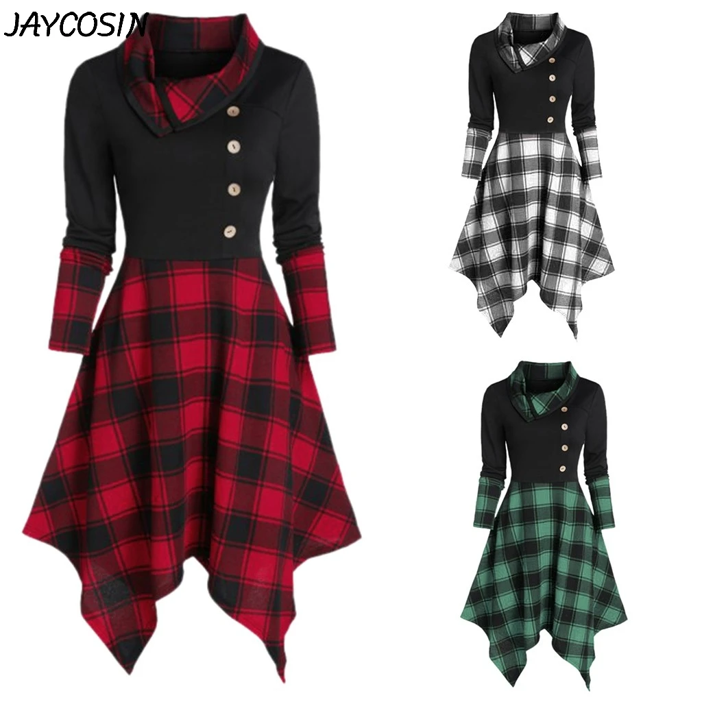 JAYCOSIN женское платье клетчатый комбинированный пуловер с длинным рукавом и