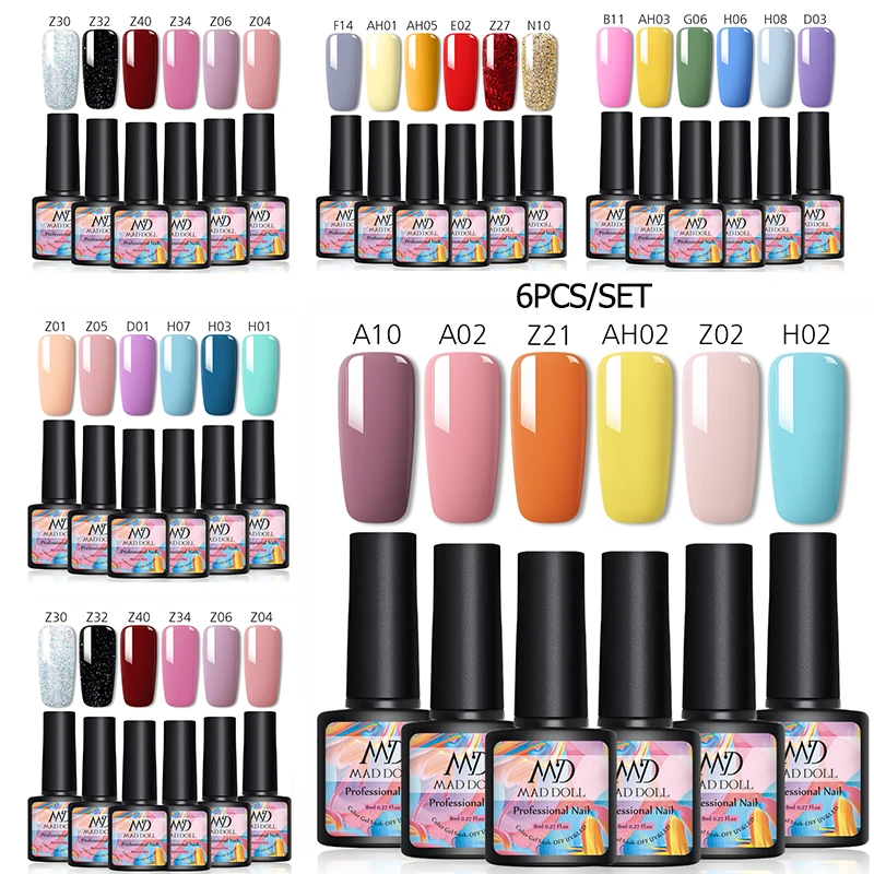 MAD DOLL Гель лак для ногтей 6 шт./компл. Гибридный полуперманентный УФ светодиодный