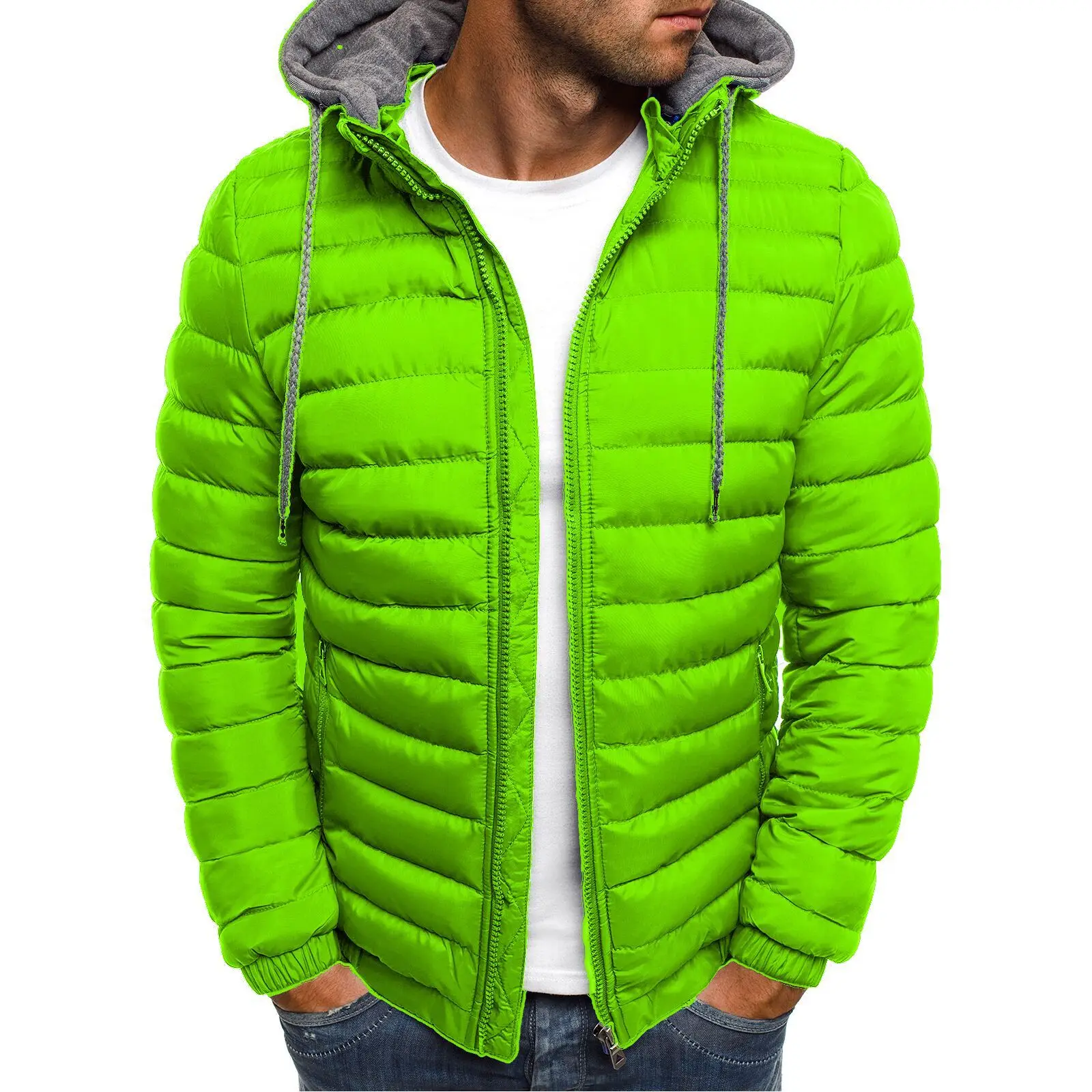 Winter New Cotton Wadded Jecked for Men  Solid Hooded Thicked Parkas for Men Loose Mens Down Wear