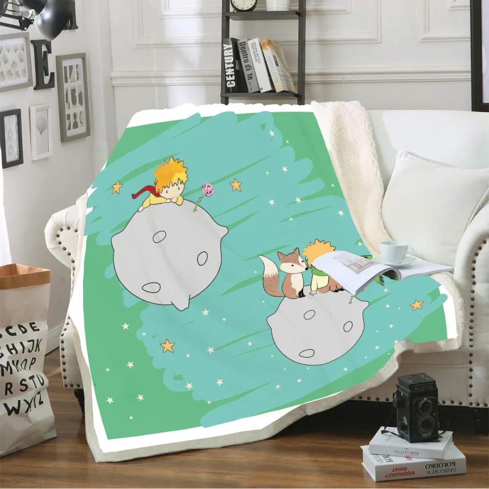 Одеяло с рисунком Маленького принца лисы розы планеты мягкое шерпа флис одеяло