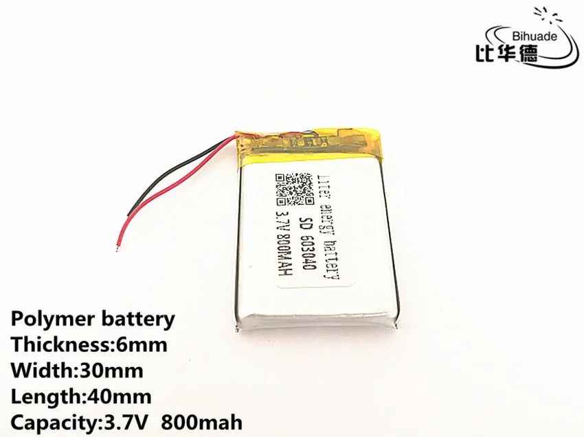 10 шт./лот 3 7 V 800 mAH 603040 полимерный литий-ионный/литий-ионный аккумулятор для