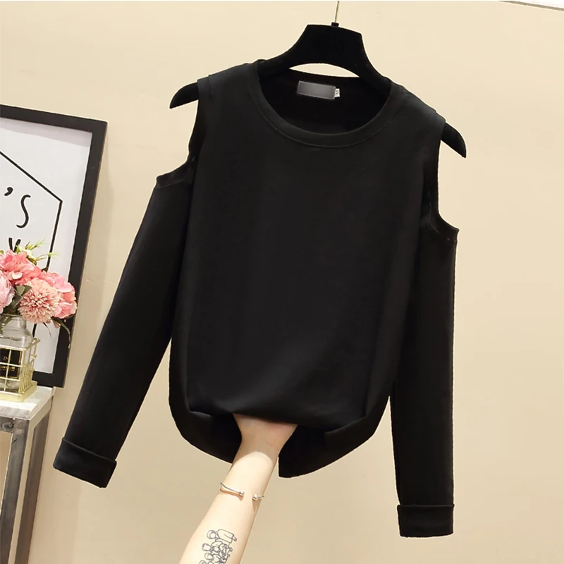 Spring New T Shirt Womens O Neck Loose Thin Long Sleeve Cotton Tops Female Hollow Out Solid Solid Basic Casual Tee T-Shirt Femme